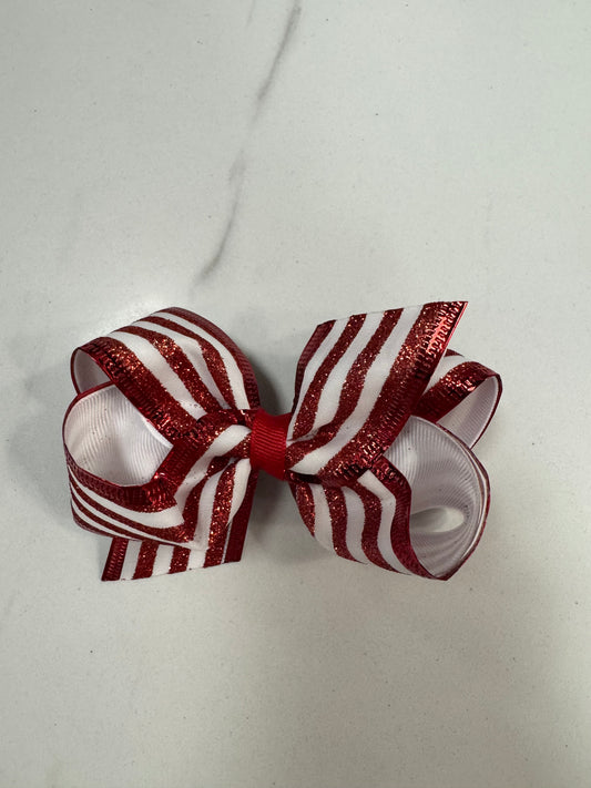 Medium Red Glitter Striped Bow