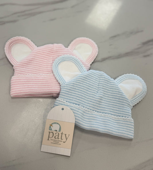 Rib Knit Paty Bear Beanie - Pink or Blue