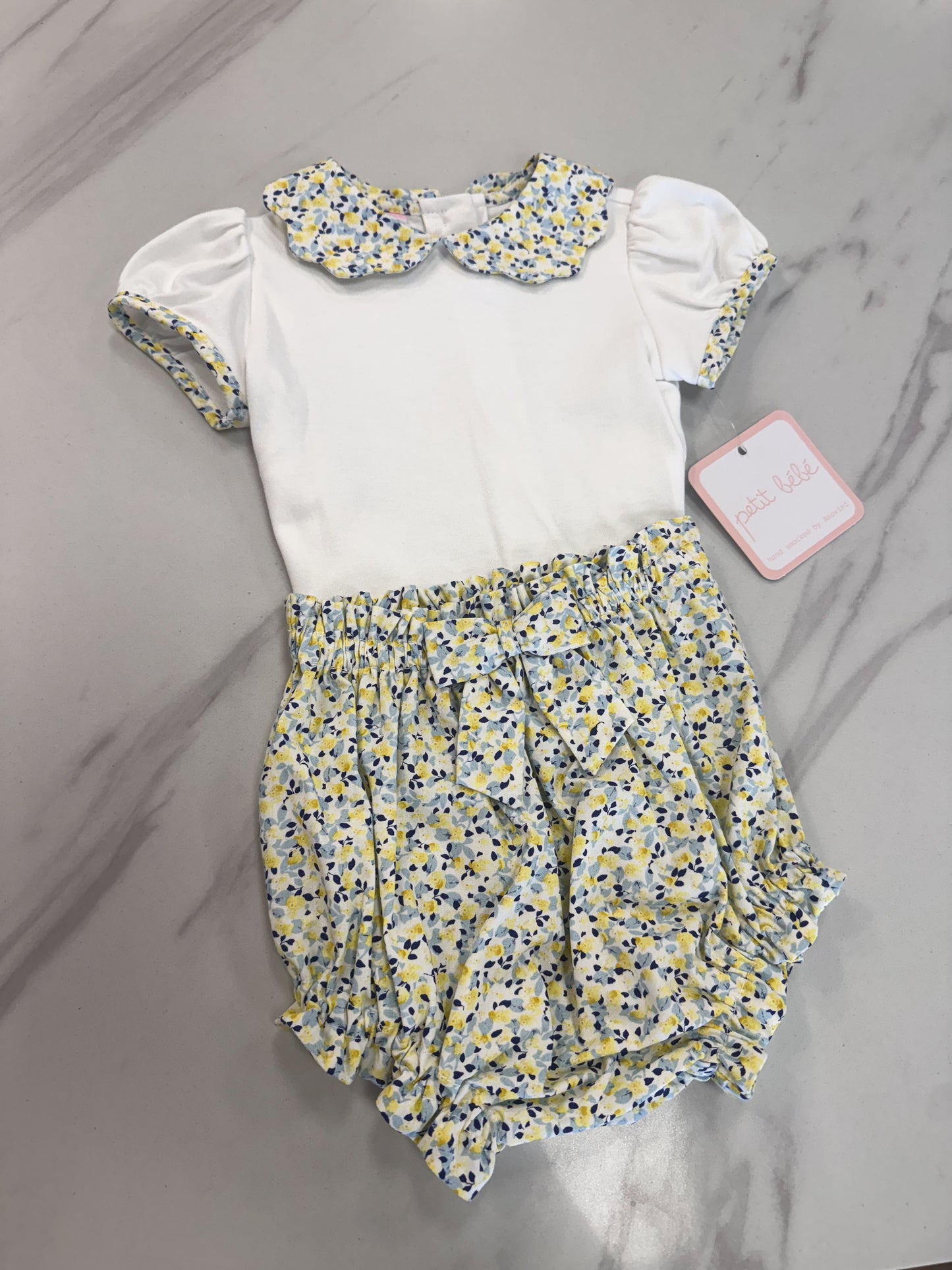 Blue & Yellow Floral Bloomer Short Set