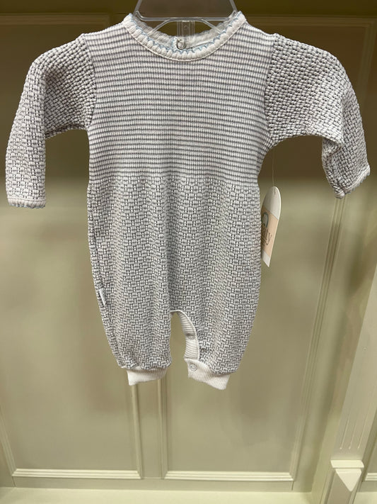 Grey Knit Romper with Blue Trim