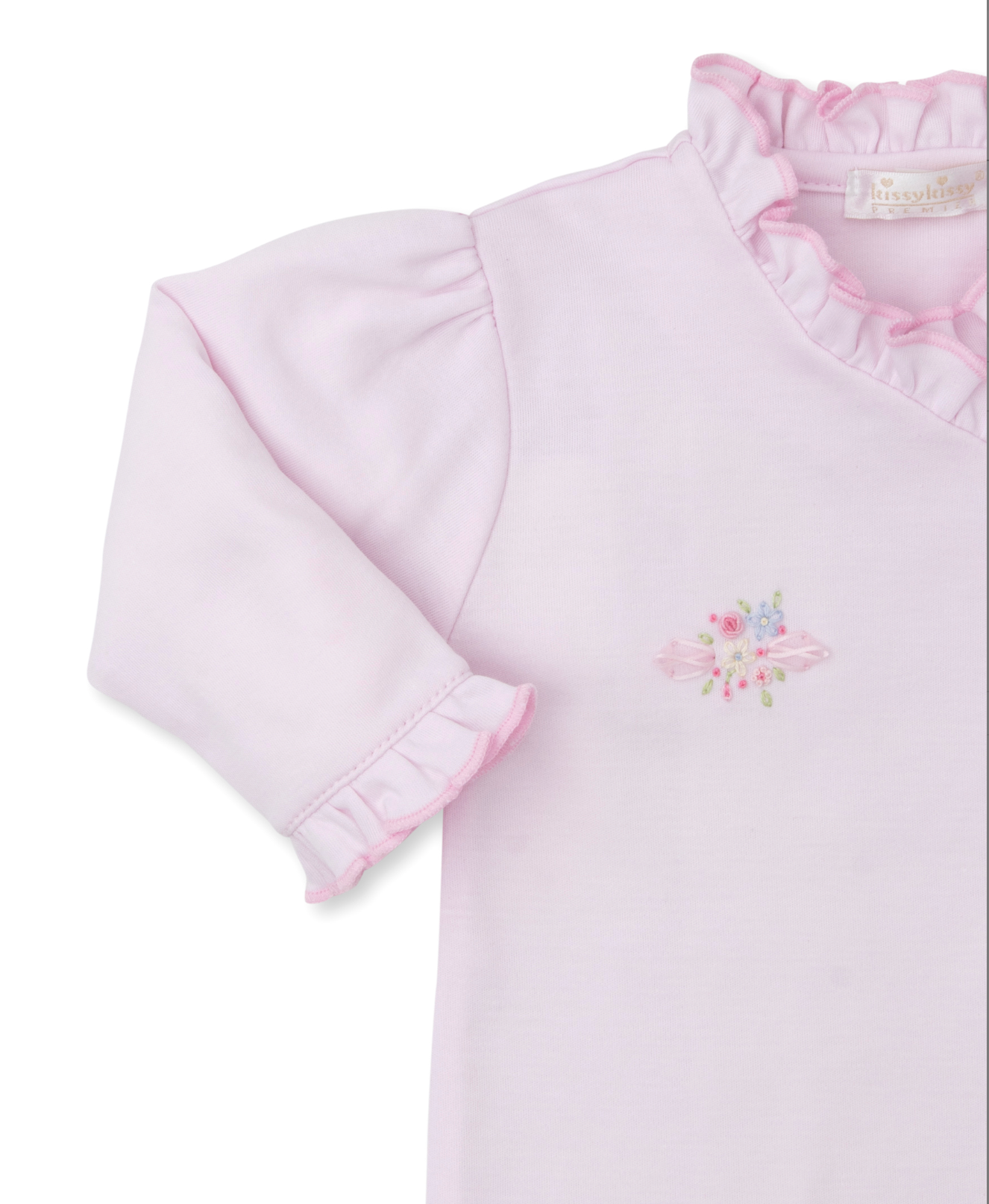 Kissy Kissy Hand Embroidered Floral Spray Pink Footie