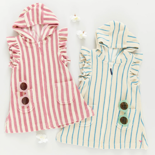 Pink Chicken Girls Terry Coverup - Blue or Pink Stripe