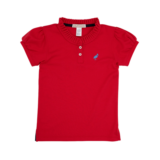 Little Miss Prim & Proper Polo - Richmond Red with Barbados Blue Stork