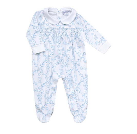 Blue Bears Trellace Smocked Footie