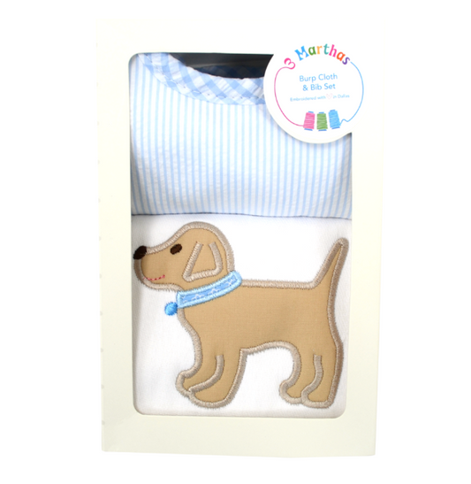 Blue Lab Puppy Bib & Burp Box Set