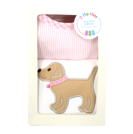 Pink Lab Puppy Bib & Burp Box Set