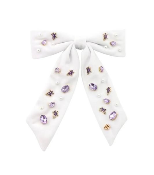 White TCU Bow Barrette