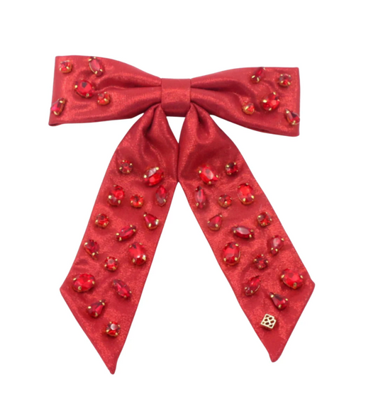 Shimmer Bow Barrette with Hand Sewn Crystals in Red