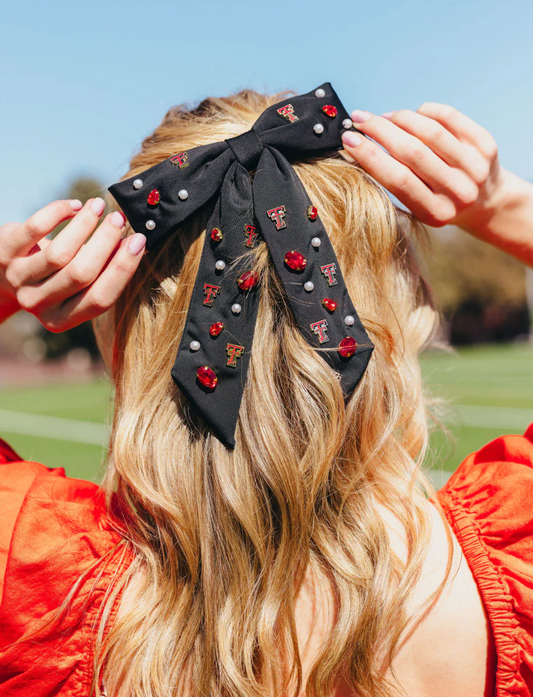 Black Texas Tech Bow Barrette