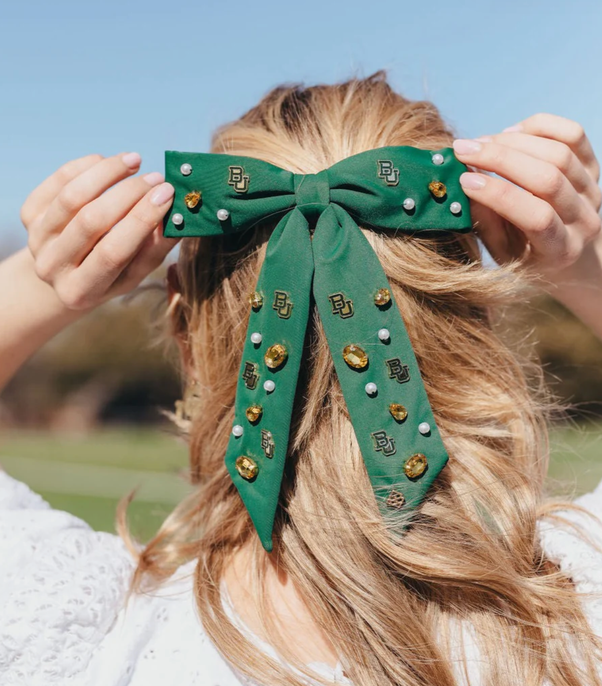 Baylor Green Bow Barrette