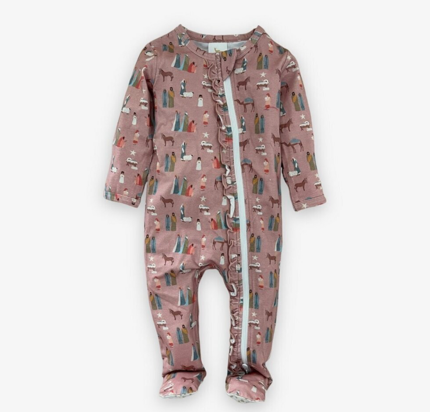 Silent Night Zipper Footie Pajama (Rose)