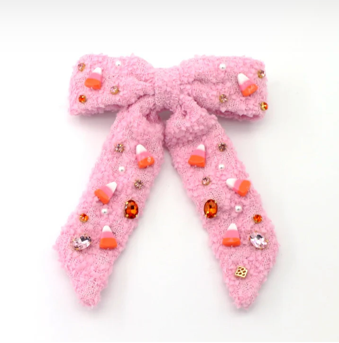 Pink Candy Corn Boucle Bow Barrette