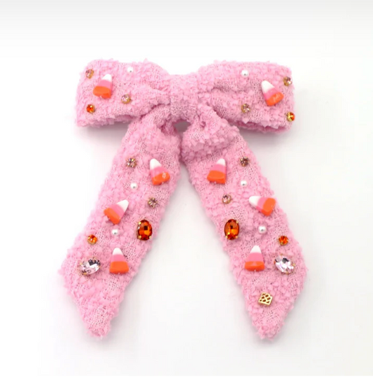 Pink Candy Corn Boucle Bow Barrette