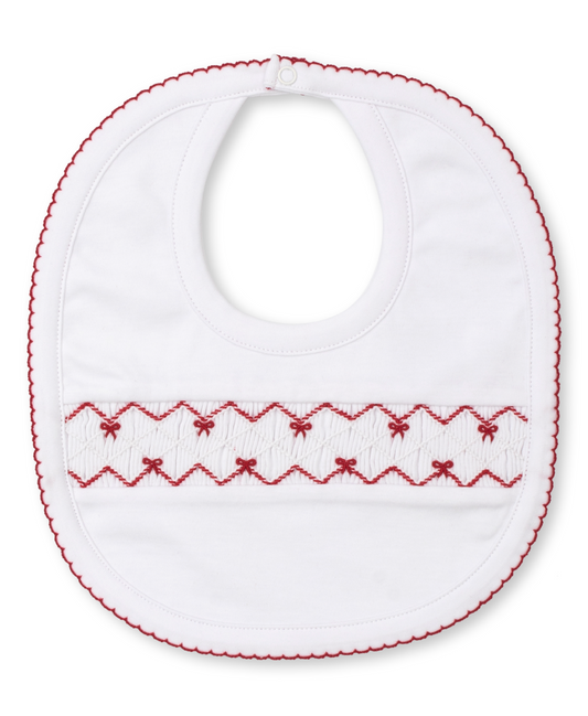 Kissy Kissy White Christmas Bib w/ Hand Smocking