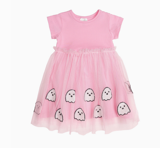 Ghost Sequin Halloween Short Sleeve Tutu Dress