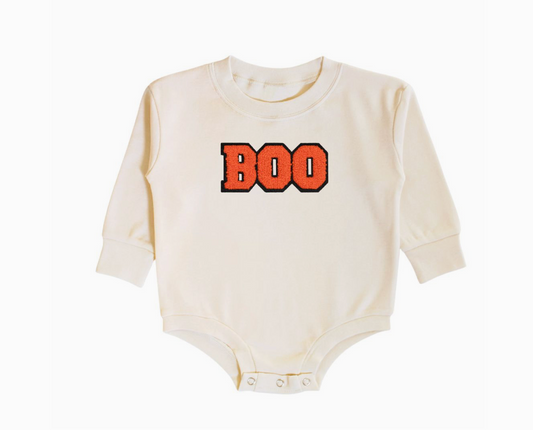 Boo Patch Halloween Long Sleeve Romper