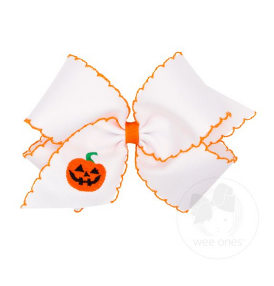 Medium Embroidered Jack-O-Lantern Moonstitch Bow