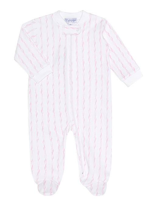 Pink Twirls Zipper Footie