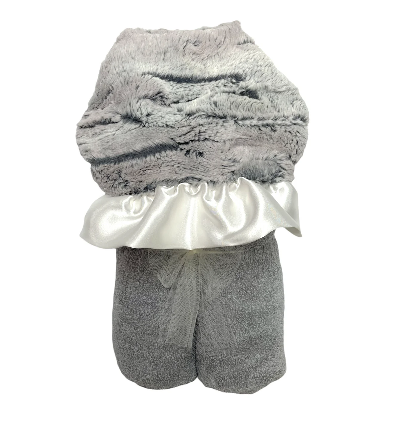 Plush Hooded Towel - Silvery Ivory Snowfox