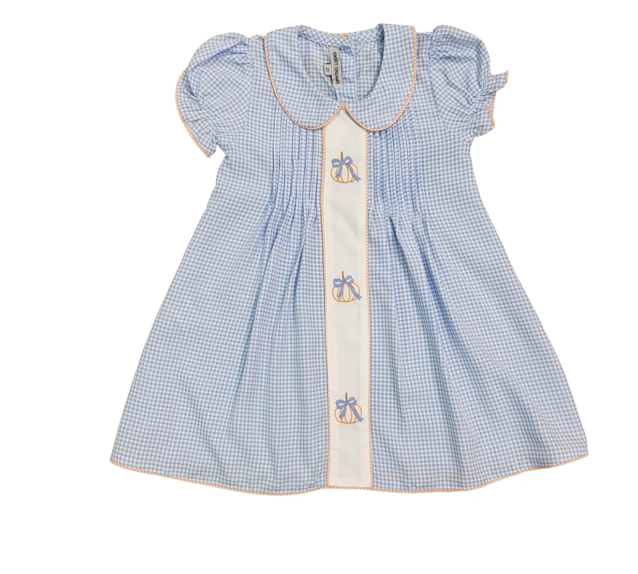 Blue Gingham Pumpkin Bow Dress