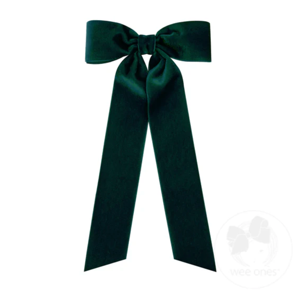 Wee Ones Forest Green Velvet Bowtie With Streamer Tails