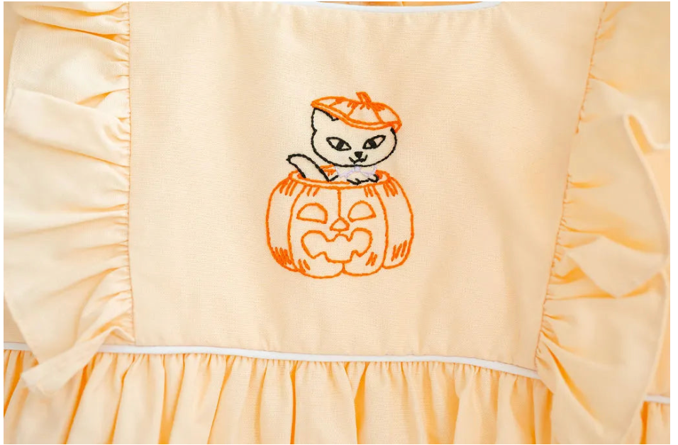 Kitty Jack O'lantern Embroidered Callie Bubble