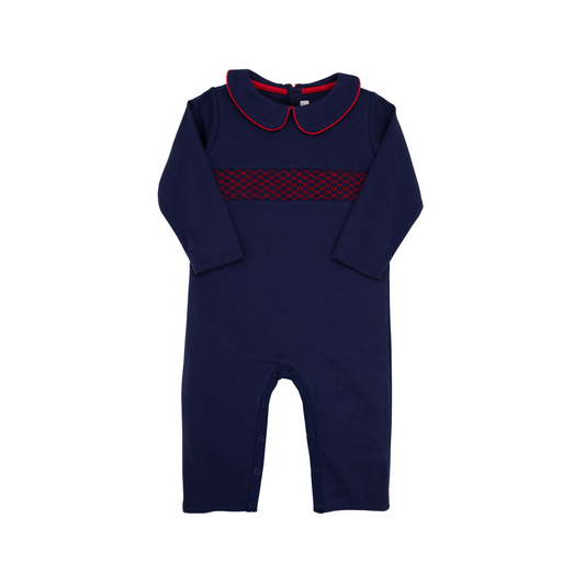 Samuel Smocked Romper - Nantucket Navy