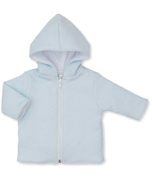 Kissy Kissy Blue Plain Jaquard Padded Zip Jacket