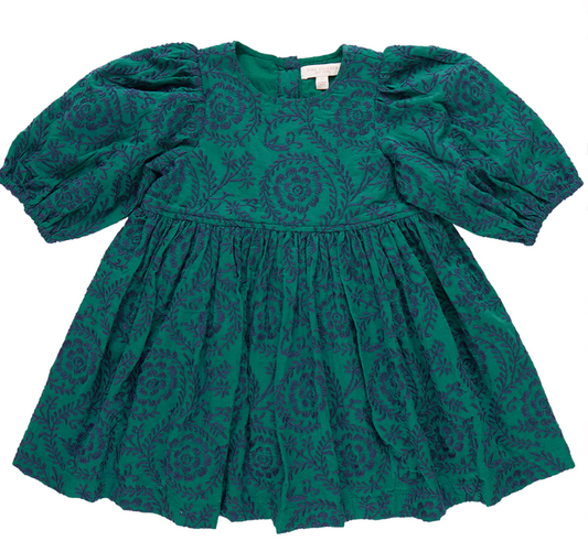 Girls Evergreen Blooming Embroidery Dress