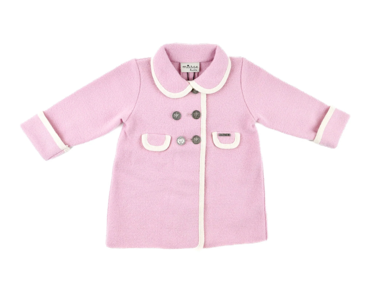 Girls Double Breasted Coin Button Coat - Rosa Bebe Pink