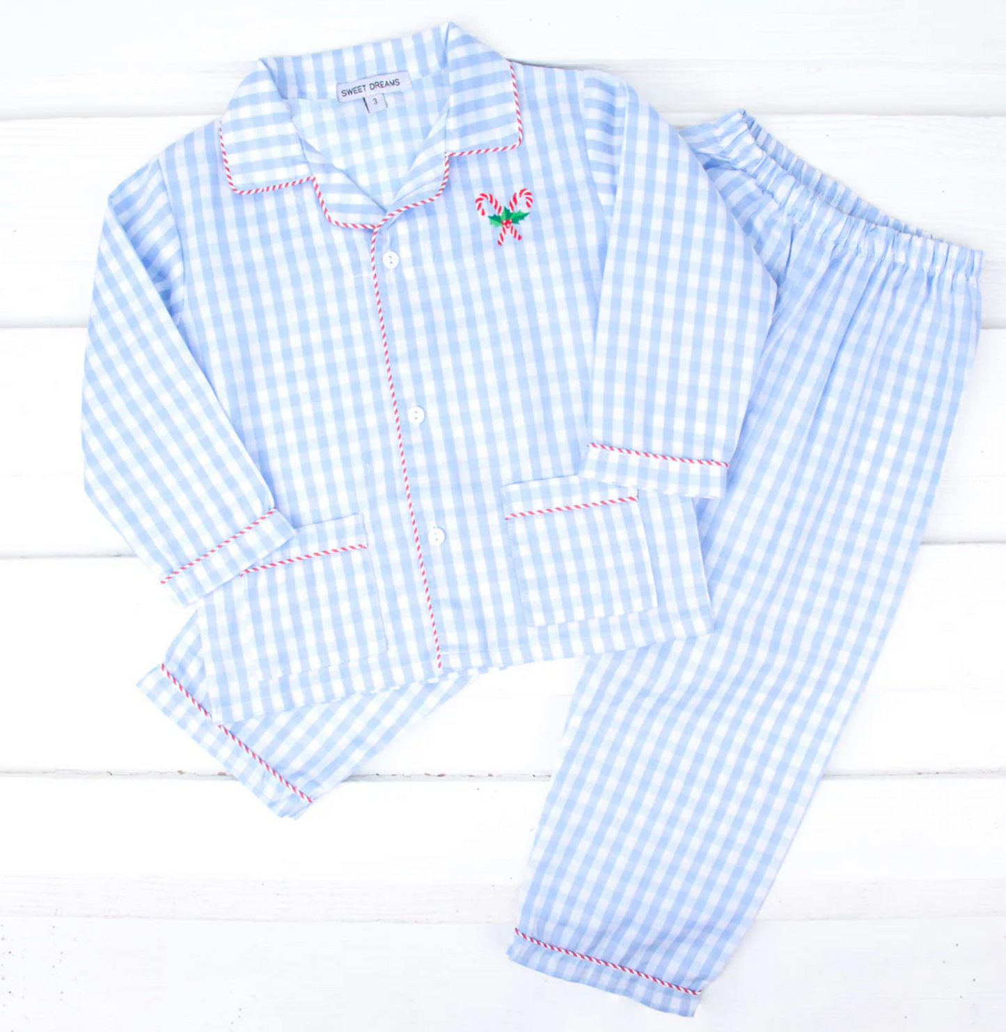 Candy Cane Blue Gingham Pajamas