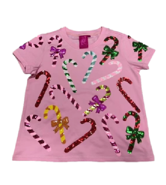 Queen of Sparkles Pink Rainbow Candy Cane Tee