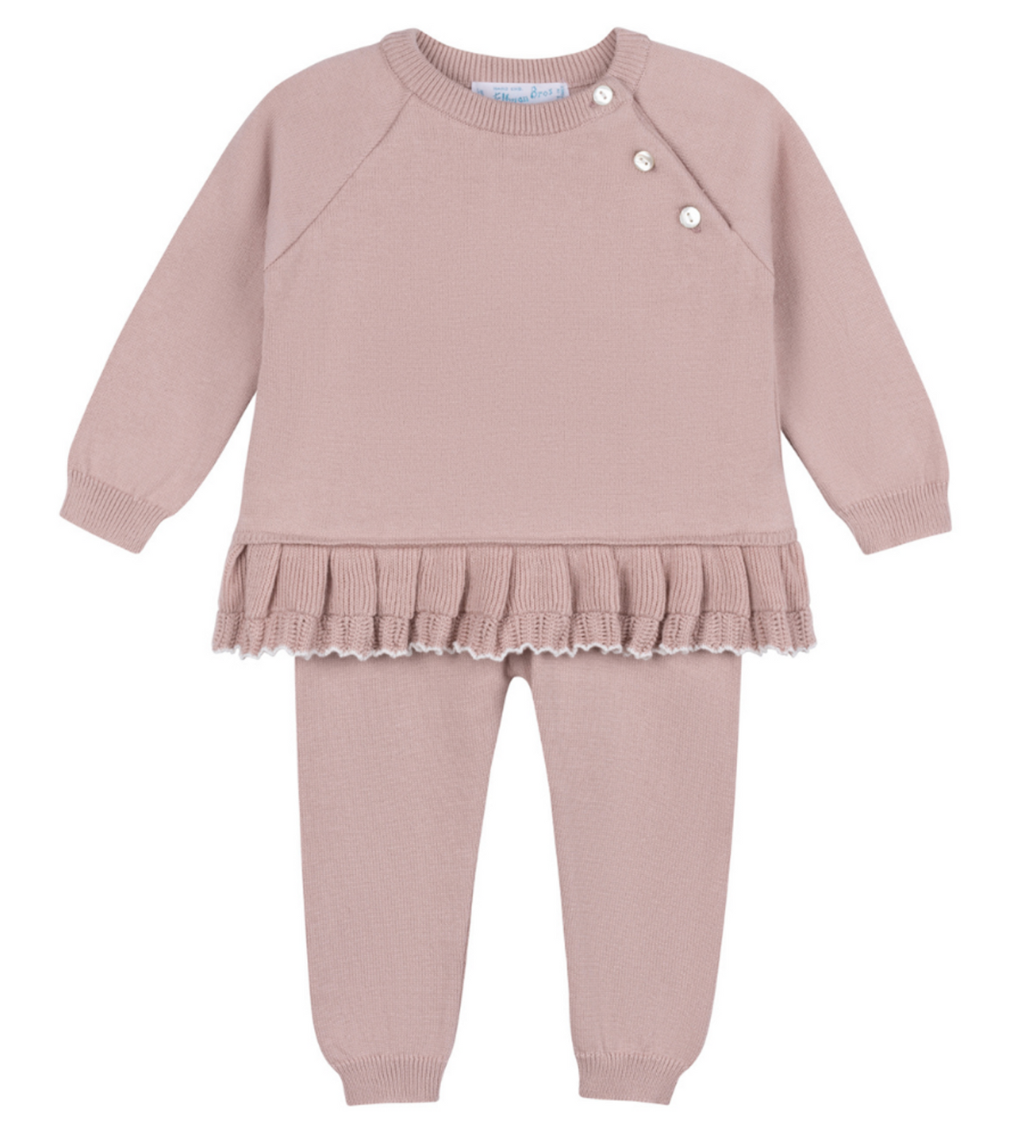 Girls Pleated Trim Mauve Knit Set