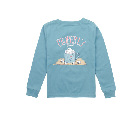 Girls Hot Cocoa Long Sleeve-Costal Sky