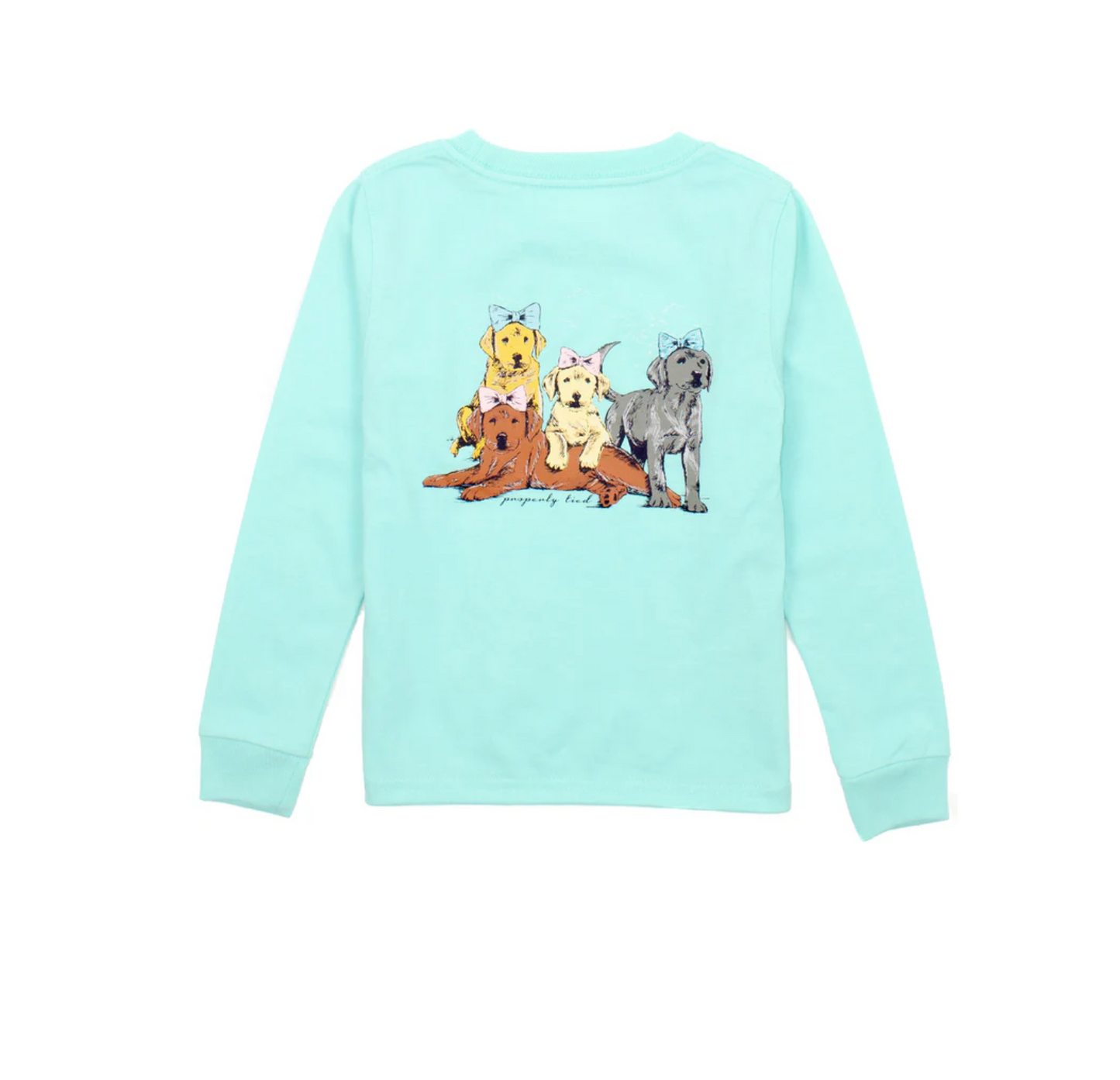 Girls Puppy Pile Long Sleeve-Seafoam