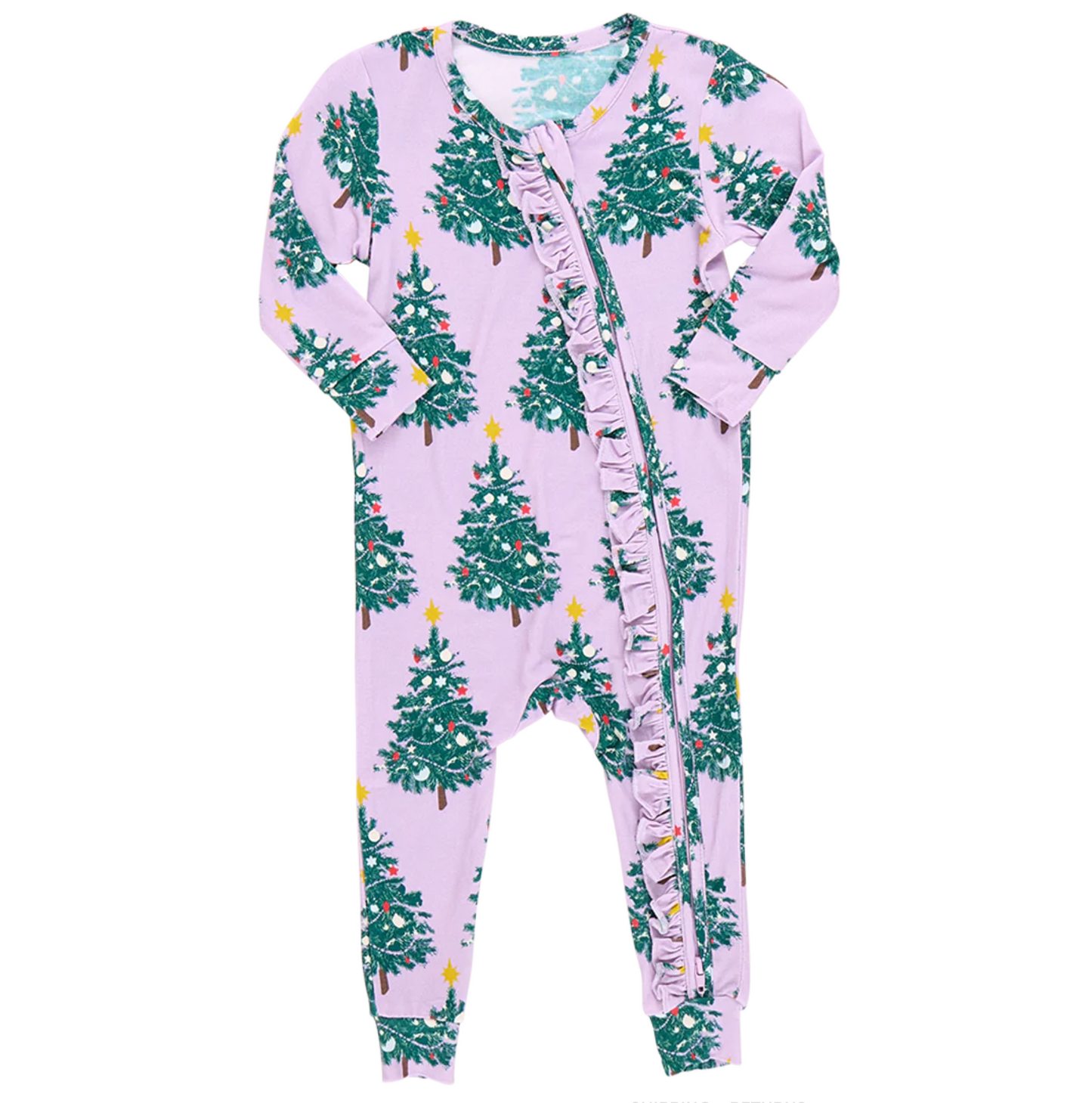 Pink Chicken Purple Flocked Tree Bamboo Romper