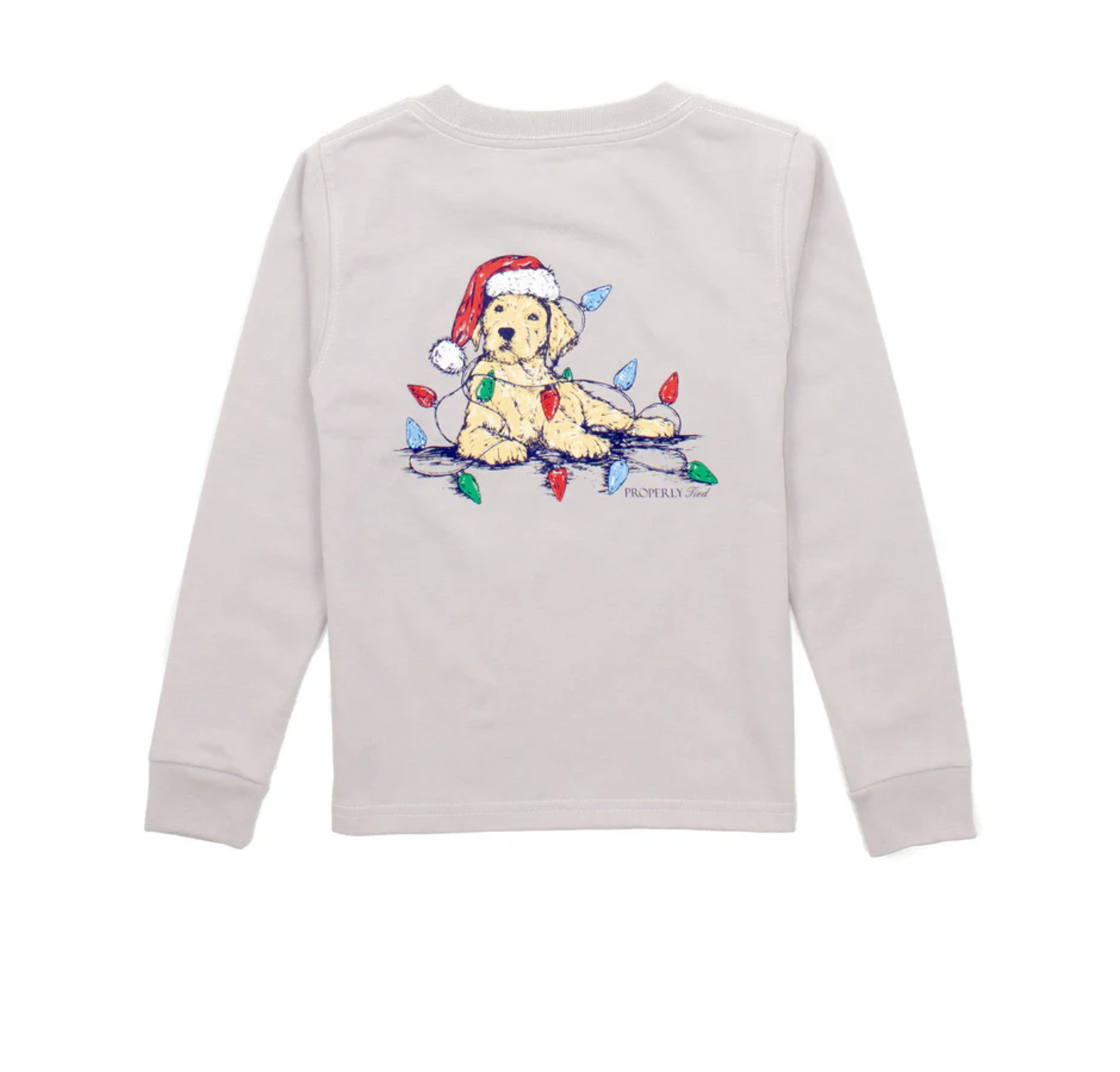 Properly Tied Boys Santa Paws Long Sleeve-Ice Grey