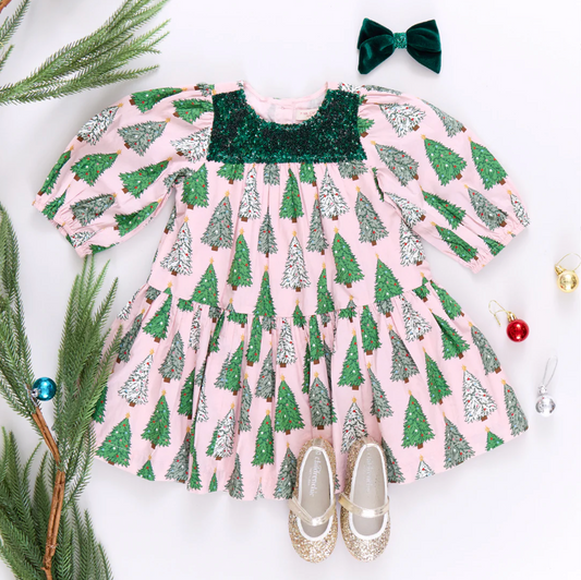 Girls Fiona Pink Tree Dress