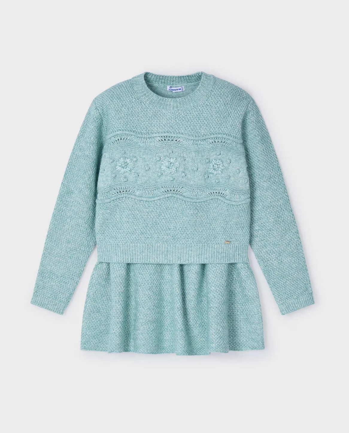 Teal Knit Skirt and Sweater Set