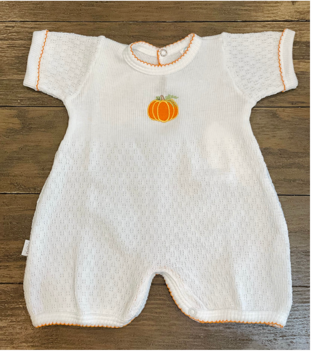 White Knit Bubble with Pumpkin Embroidery