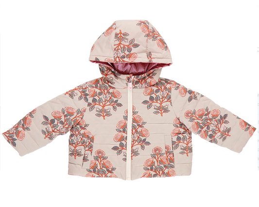 Pink Chicken Bouquet Floral Puffer Jacket