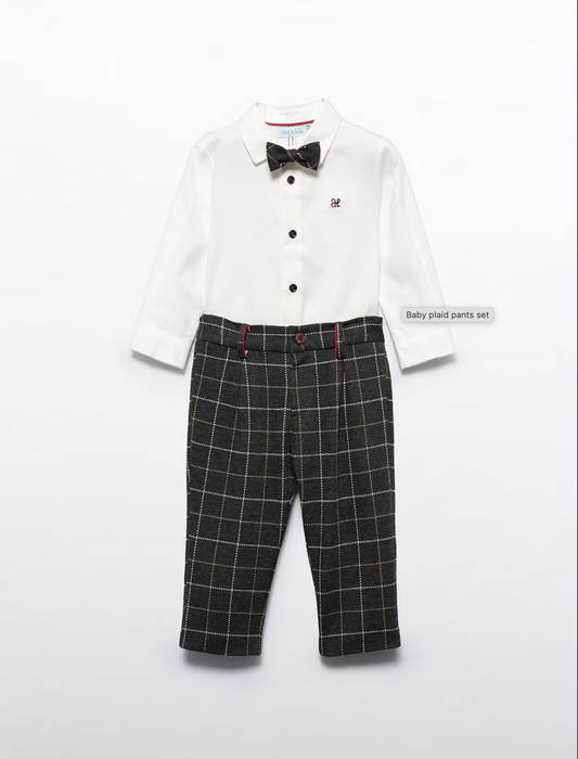 Abel and Lula Boys Knit Plaid Pants Set-Grey