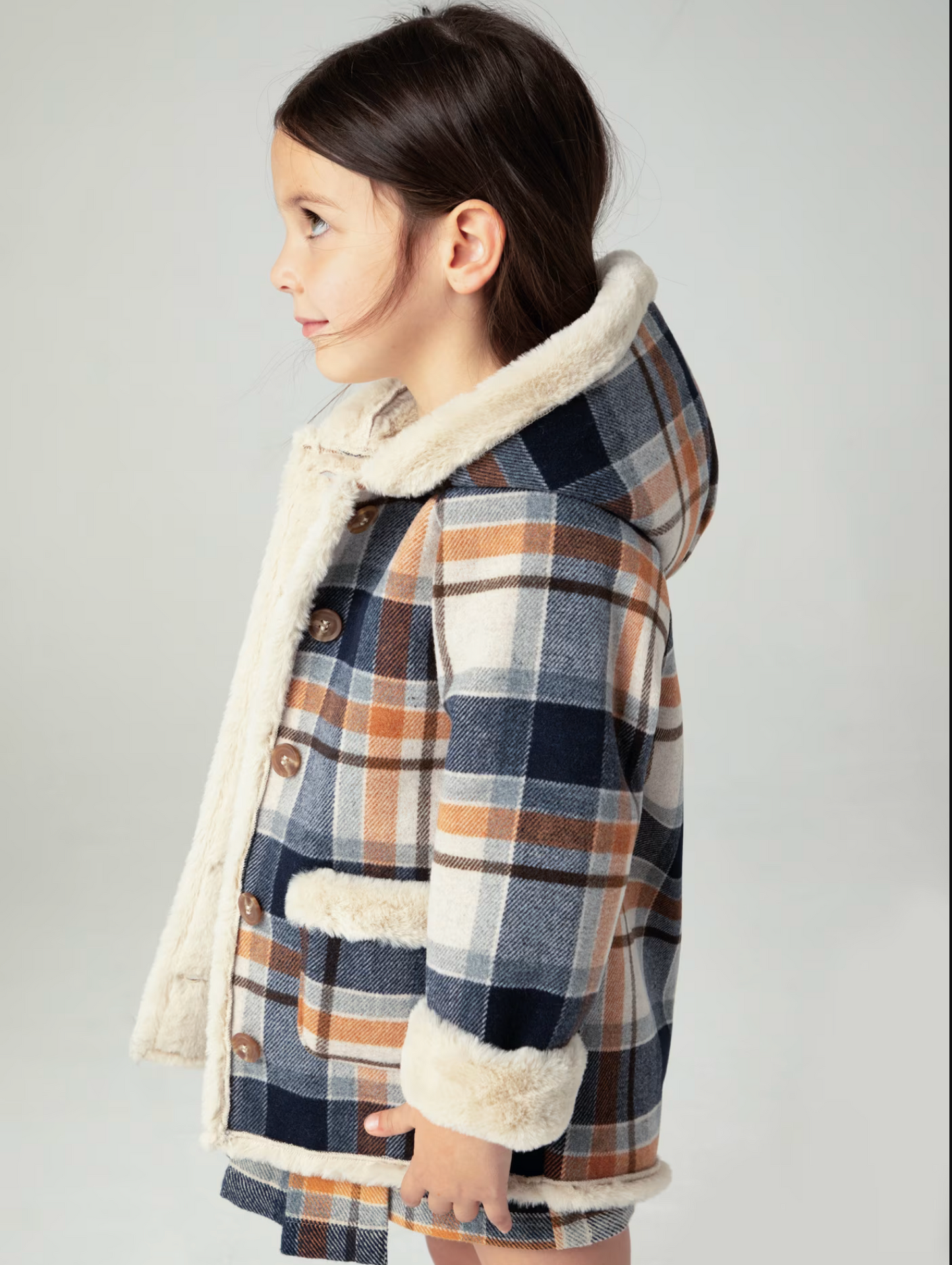 Mayoral Girls Double Face Plaid Coat-Navy