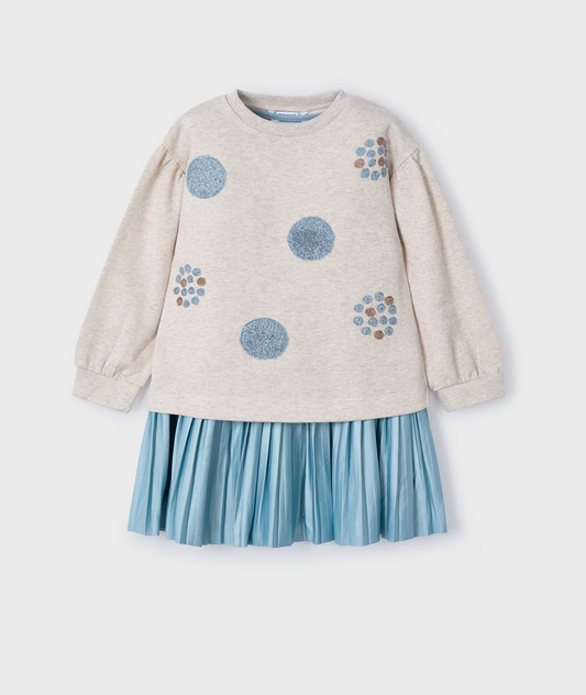 Mayoral Girls Sky Blue Dress With Polka Dot Sweater