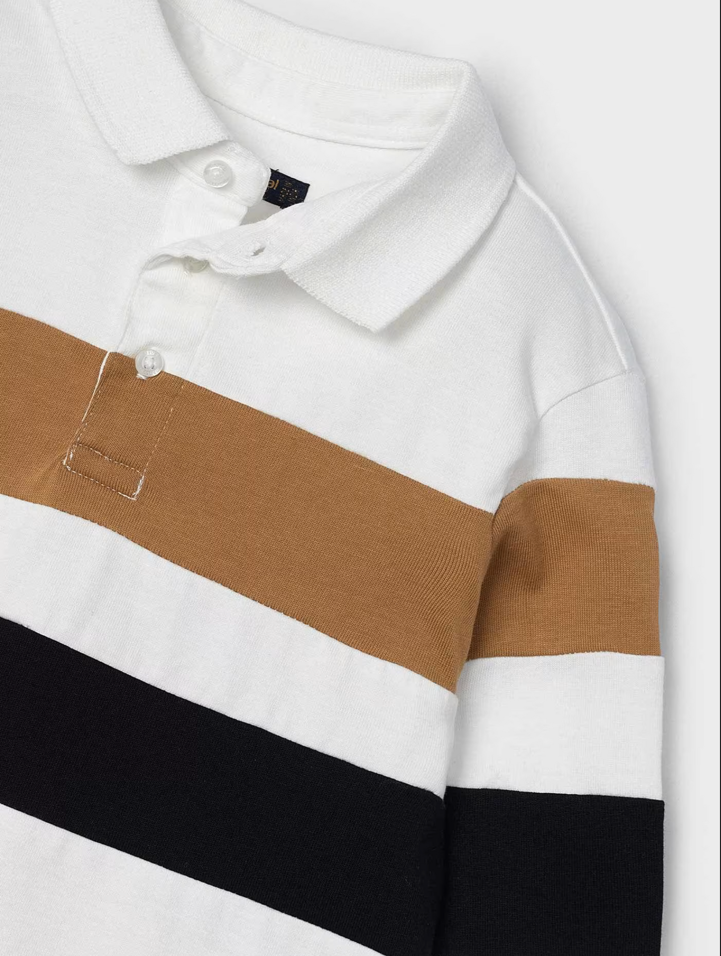 Mayoral Boys Cream Striped Long Sleeve Polo