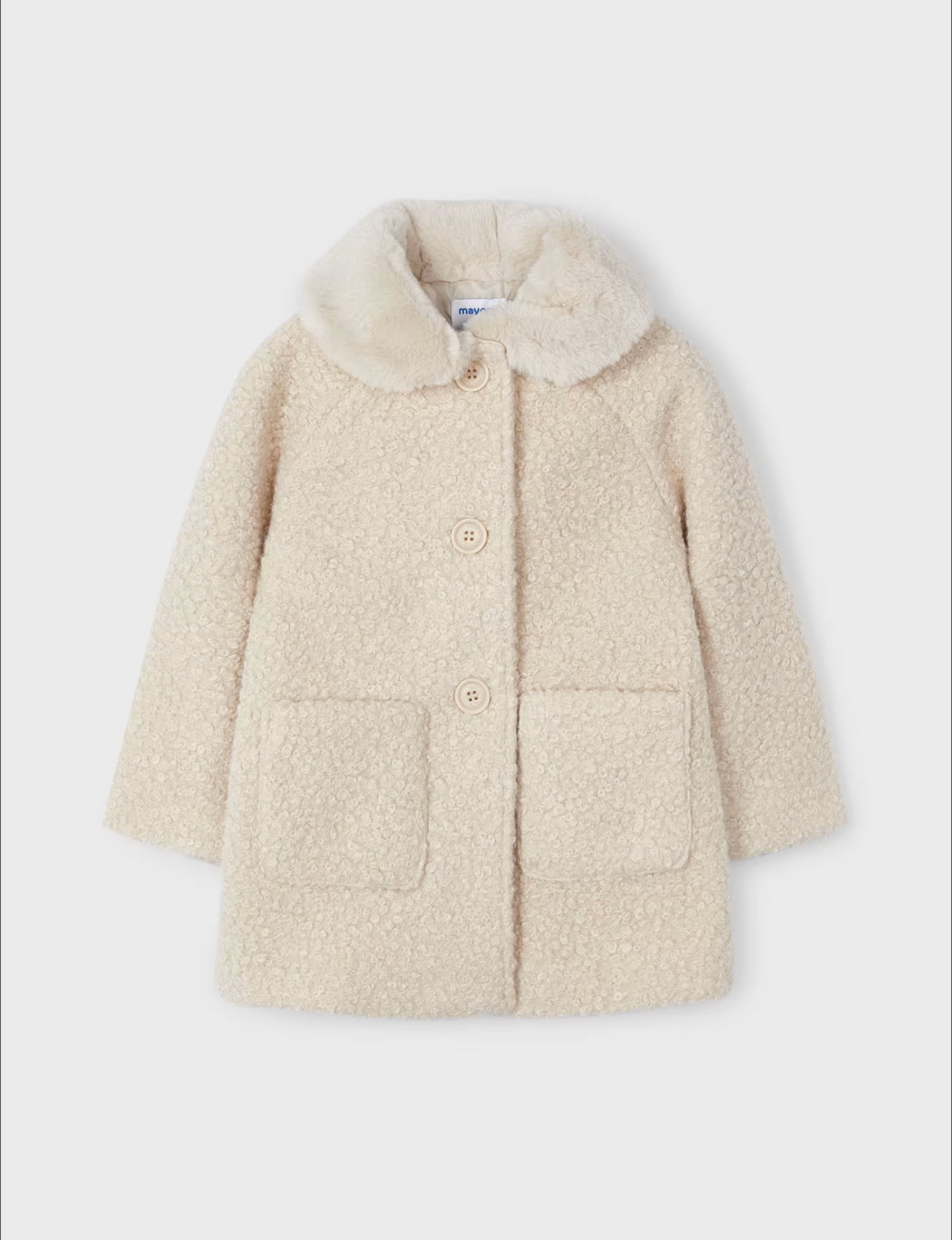 Mayoral Girls Teddy Coat with Faux Fur Collar