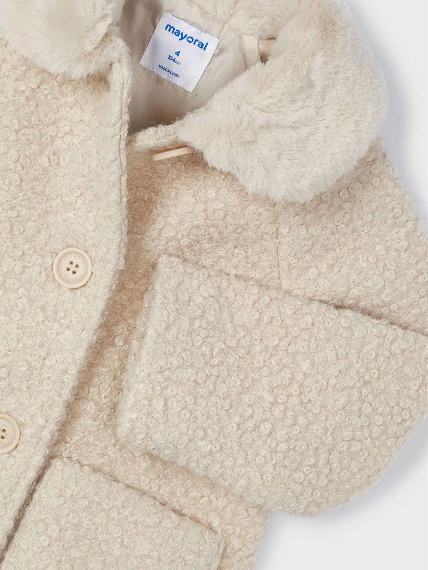 Mayoral Girls Teddy Coat with Faux Fur Collar