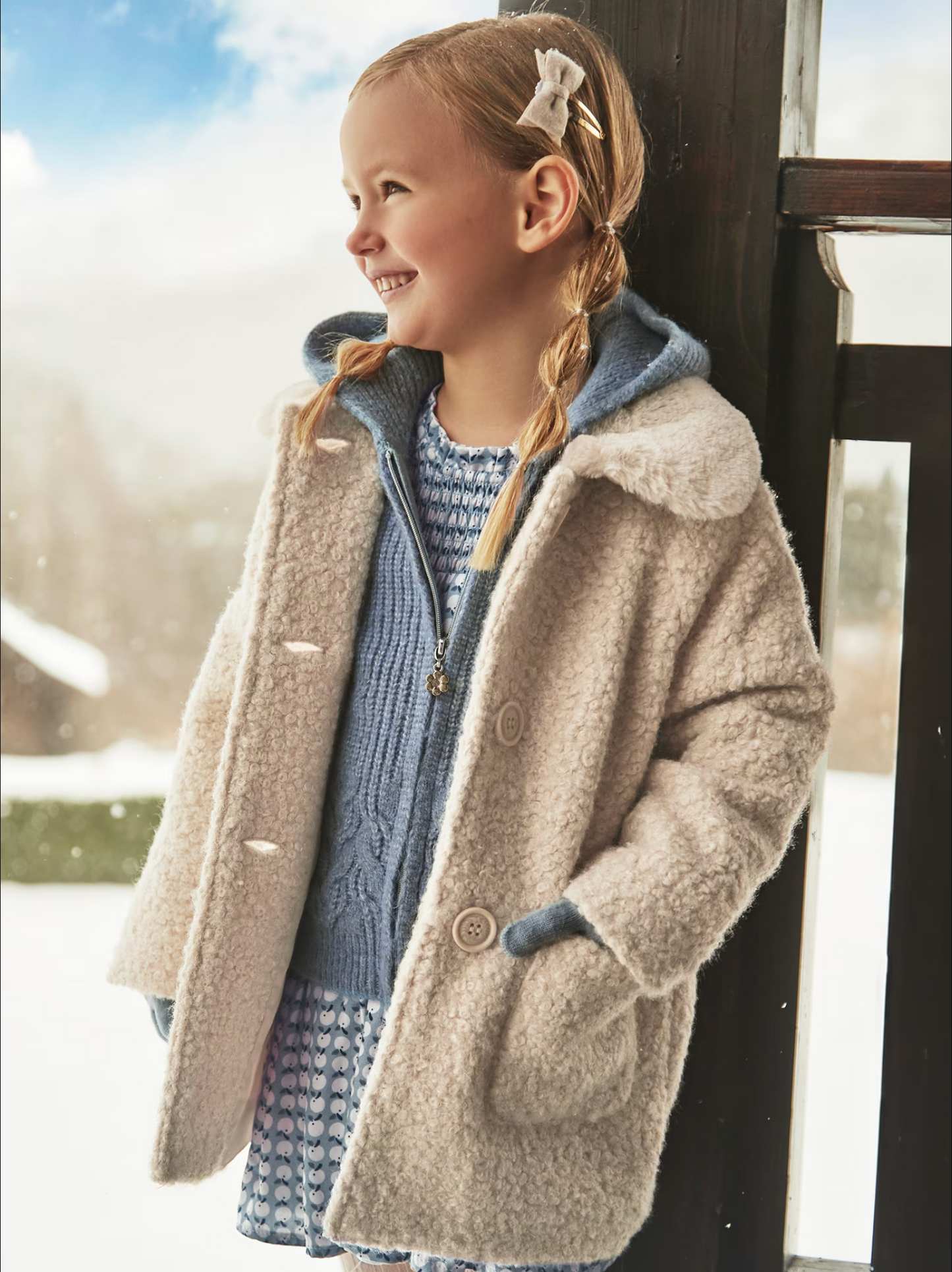 Mayoral Girls Teddy Coat with Faux Fur Collar