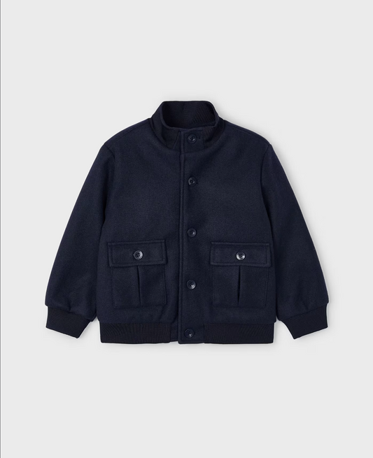 Mayoral Boys Navy Button Up Wool Coat