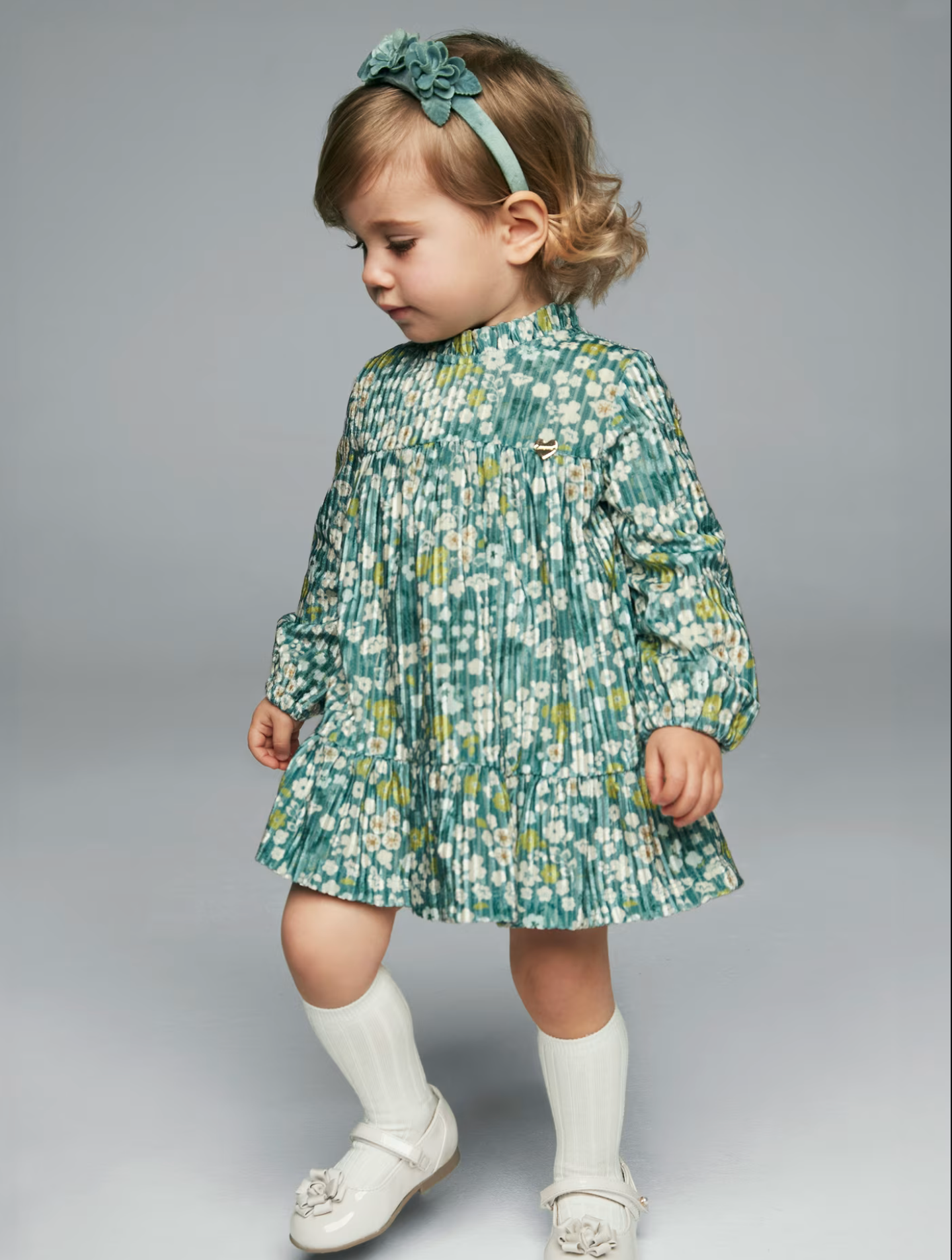 Mayoral Baby Girl Velvet Green Floral Dress